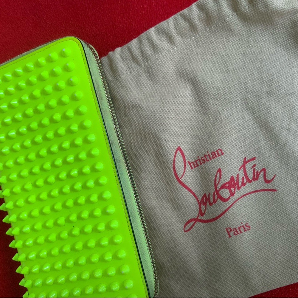 Christian Louboutin Panettone Neon Zip Around Studded Clutch Fashion Wallet - Picture 2 of 16